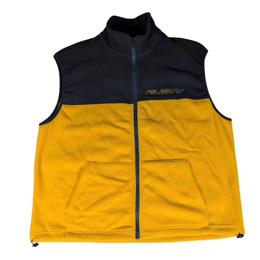 Rusty Mens Fleece Vest Colorblock Yellow Black Full Zip Retro Surf Skate XL NEW‎